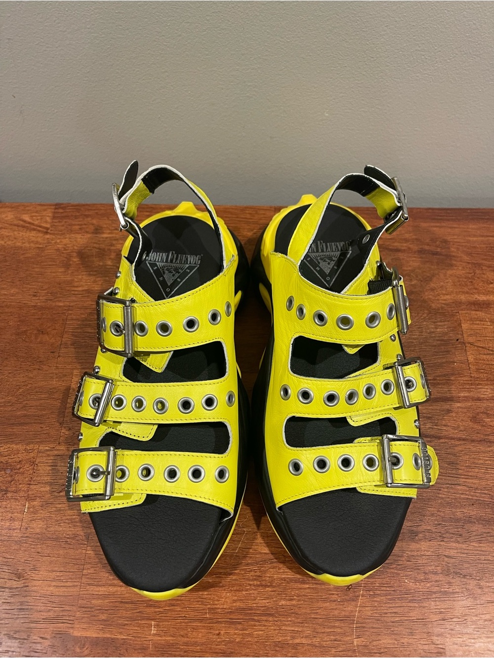 John Fluevog Soul Speed Rebel sandals Yellow W9/M7 Buckle Straps